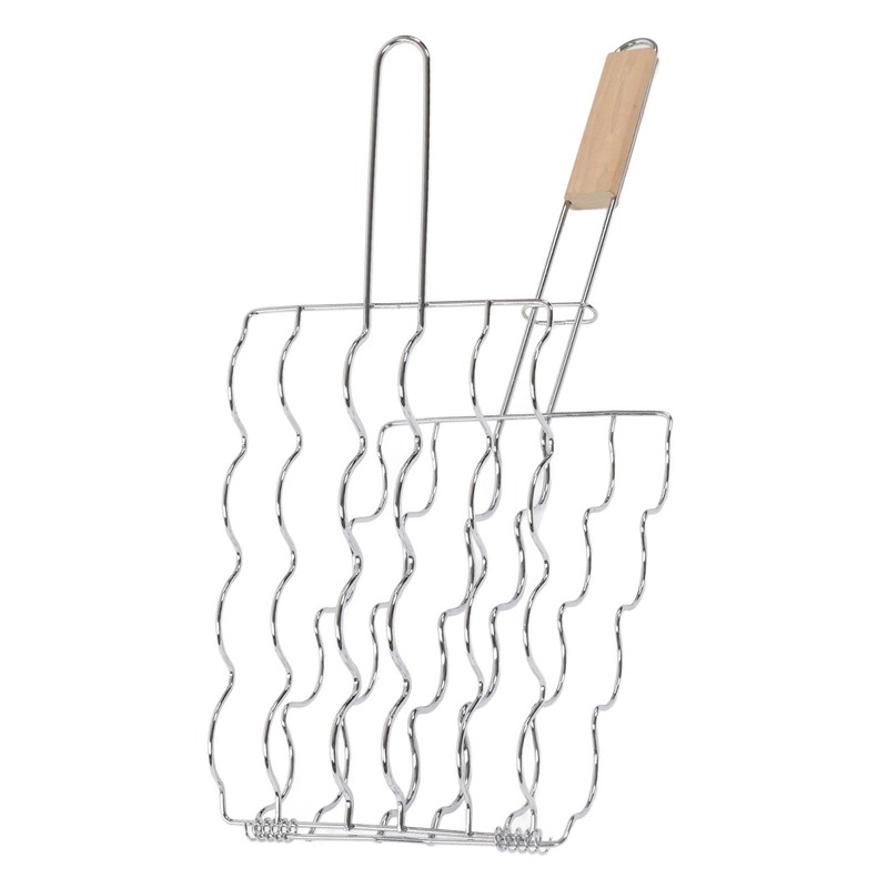 Corn Grilling Basket Stainless Steel Beech Wood Handle Even Heat