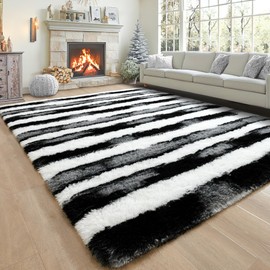 Noahas Large Fluffy 6x9 Area Rugs for Living Room Bedroom,Thick Shag Black and White Throw Rug,Big Soft Shaggy Bedside Non-Slip Plush Dorm Nursery Kids Carpet