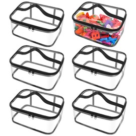 6 Packs Clear PVC Toy Storage Bags with Handles for Kids 9.1x6.7in Travel Toiletry Bags Cosmetic Bag Waterproof Toy Organizing Bags with Zippered for Building Blocks Puzzle Stationery