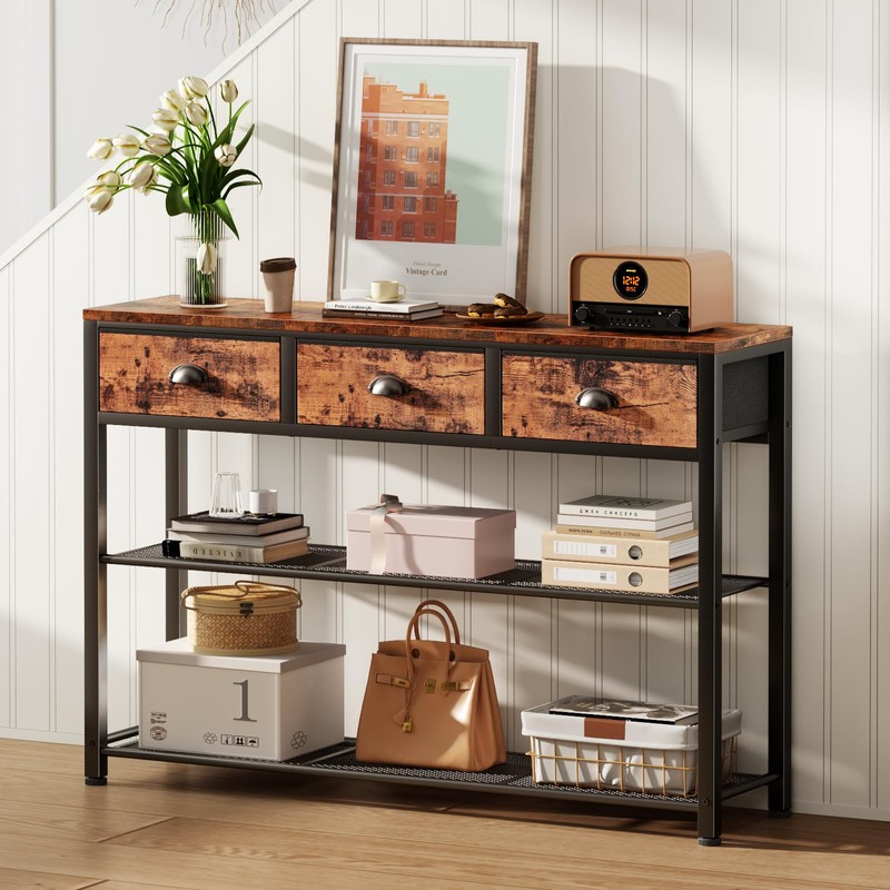 Furologee Entryway Table, 38'' Console Sofa Table with 3 Fabric