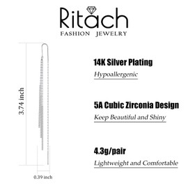 Silver Dangle Earrings for Women Long Silver Threader Prom Earrings Sparkly Dangle Drop Cubic Zirconia Jewelry for Gifts