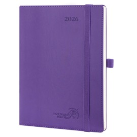 POPRUN 2026 A5 Diary Week to View (22x16.5 cm) PU Leather Soft Cover Vertical Weekly Appointment Diary 26 Work Planner, Monthly Tabs, 100GSM Paper (Purple）