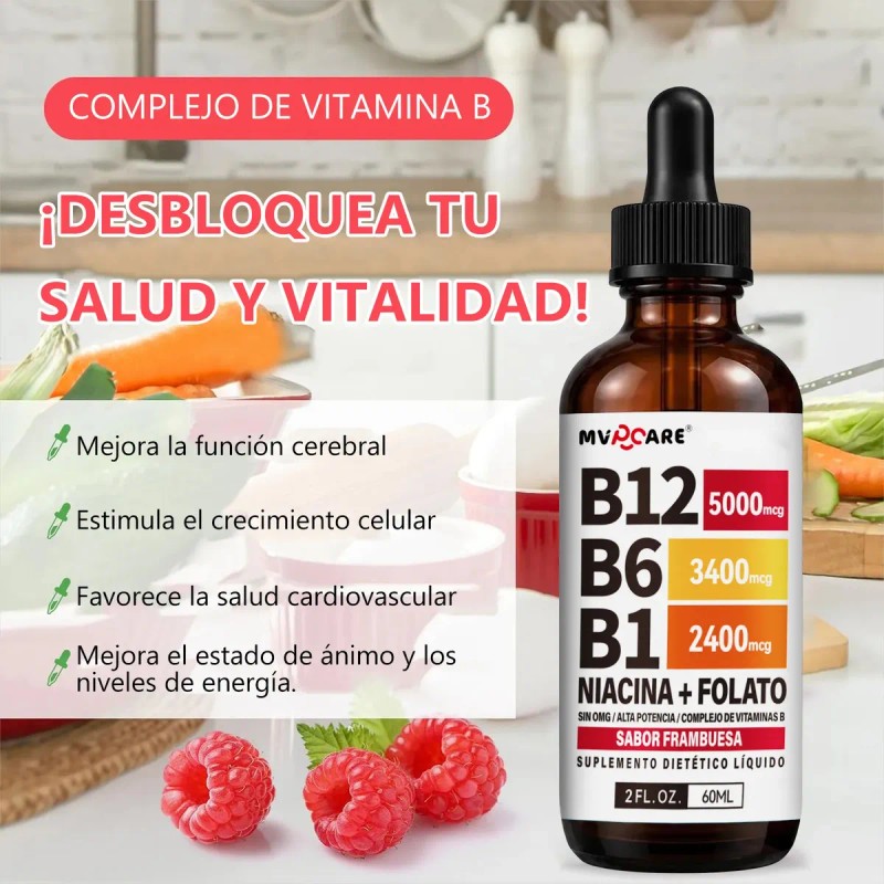 Mvpcare Vitamina B12 Gotas Líquidas Complejo Sublingual Contiene Nicotinamida Ácido