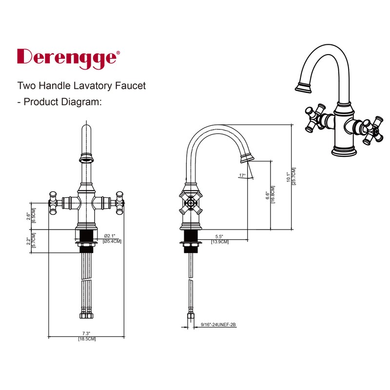 Derengge Matte Black Bathroom Sink Faucet,2 Handle Single Hole Vanity