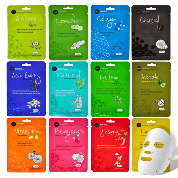 Celavi Essence Face Mask Paper Sheet Korea Skin Care Moisturizing 12 Pack Classic Facial Beauty