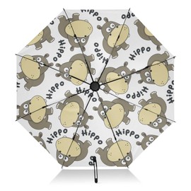 JIPONI Travel Umbrella for Rain Cute Hippo Funny Background, Windproof Waterproof Automatic Umbrella Anti-UV Protection Lightweight Portable Umbrellas