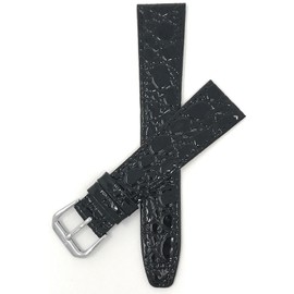 Bandini Extra Long (XL) 14mm Womens Italian Leather Watch Band Strap - Black - Crocodile Pattern - Slim
