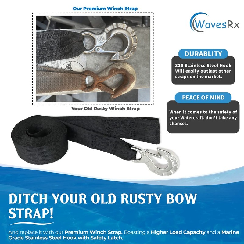 WavesRx 2" x 20' Boat Trailer Winch Strap Replacement with