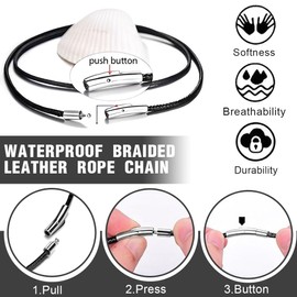 Faux Leather Necklace/Bracelet Black Braided Leather Chain Leather Cord 2 mm Wide Women Men Necklace for Pendant with Stainless Steel Clasp 70 cm