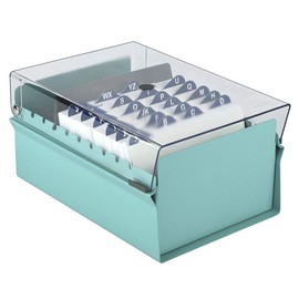 Acrimet 4 X 6 Card File Holder Organizer Metal Base Heavy Duty (AZ Index Cards and Divider Included) (Green Color with Crystal Plastic Lid Cover)