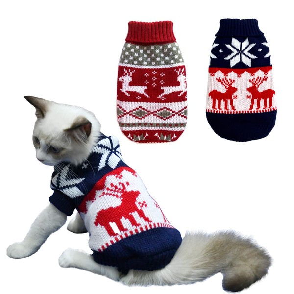 Vehomy 2Pcs Pet Puppy Christmas Jumpers Cat Sweater Kitten Knitwear