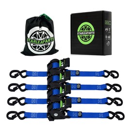 Retractable Ratchet Straps(4PK 1.0INX12FT) - 1,500lb Break Strength, Ratchet Straps Heavy Duty with Rubber Coated Handle, Perfect Auto Ratchet Straps for Motorcycle,Trucks (Blue)