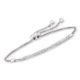 Ross-Simons 0.15 ct. t.w. Diamond Bar Bolo Bracelet in Sterling Silver