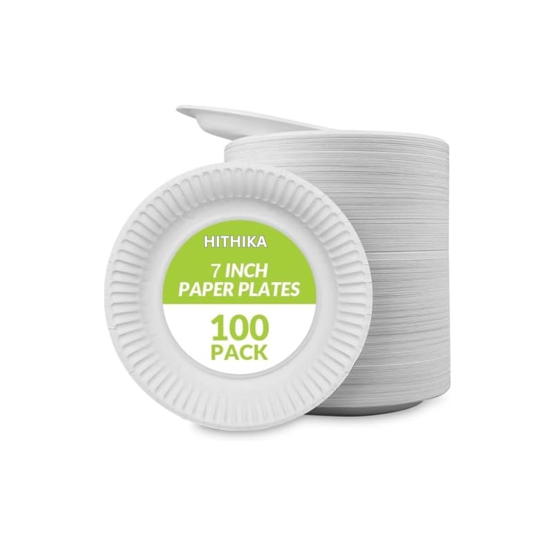 HITHIKA 7'' Paper Plates (100 Pack) | Biodegradable & Compostable