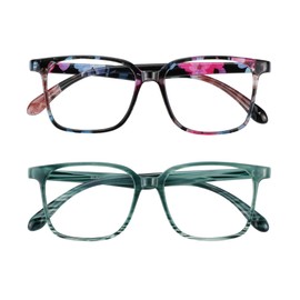 VisionGlobal 2 pack Nearsighted Short-Sighted Lightweight Glasses (These are not reading glasses)(Pink floral+Slate Blue,-4.00)