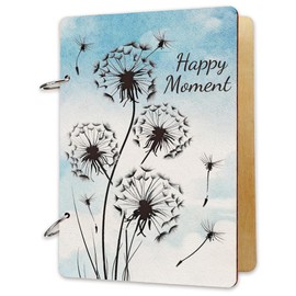 SUPERDANT Happy Moment Wooden Loose Leaf Binder Dandelion Greeting Card Postcard Photo Album Cover Birthday Reminder Calendar Keeper Book Card Keepsake Book Holder Organizer NO BINDER RINGS