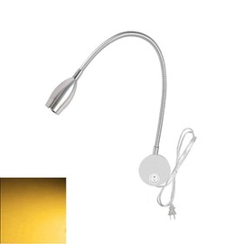 Yangly - Lámpara de lectura LED flexible para mesilla de noche (3 W, con interruptor y enchufe, lámpara de pared de cuello de cisne para recámara, oficina, hotel, ángulo de haz de 3000 K/30 °, Plateado y blanco cálido.