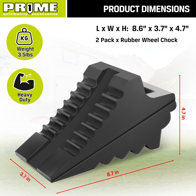 Prime 1 PR1ME Heavy Duty Rubber Wheel Chocks, Rubber Tire