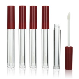 COSIDEA 5 x 1.5ml Empty Round Lip Gloss Tubes with Magic Wand for DIY Cosmetics, darkred