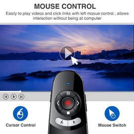 DINOSTRIKE 2 in 1 Type C and USB Presentation Clicker with Air Mouse Control, RF 2.4GHz Wireless Presenter Remote PowerPoint Clicker Slide Pointer Advancer for Computer Laptop Classroom Office