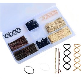 HIGHROCK 356pcs Hair Pins Kit With Storage Box - 100 Bobby Pins, 150 Rubber Bands, 100 U-Shaped Pins - 6 Spiral hairpin for Women Hairdressing Salons