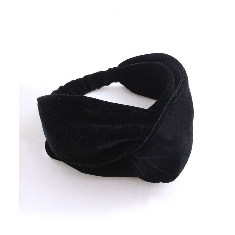 VINGTAINE Velour Black Turban Hair Band Cross Headband Wide Volume