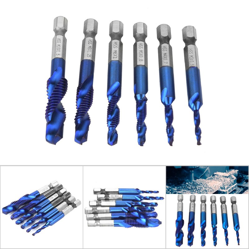 6PCS High Speed Steel 6.35mm Hex Shank Tap Drill Bit