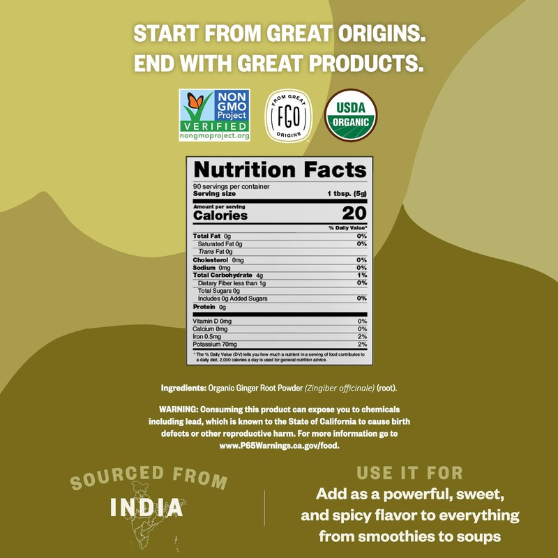 FGO Organic Ginger Powder, Imported from India, 8oz, Packaging May