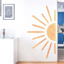 LOONELO Boho Half Sun Wall Art, Removable Vinyl PVC Waterproof Sun Clings for Bedroom and Living Room Decor