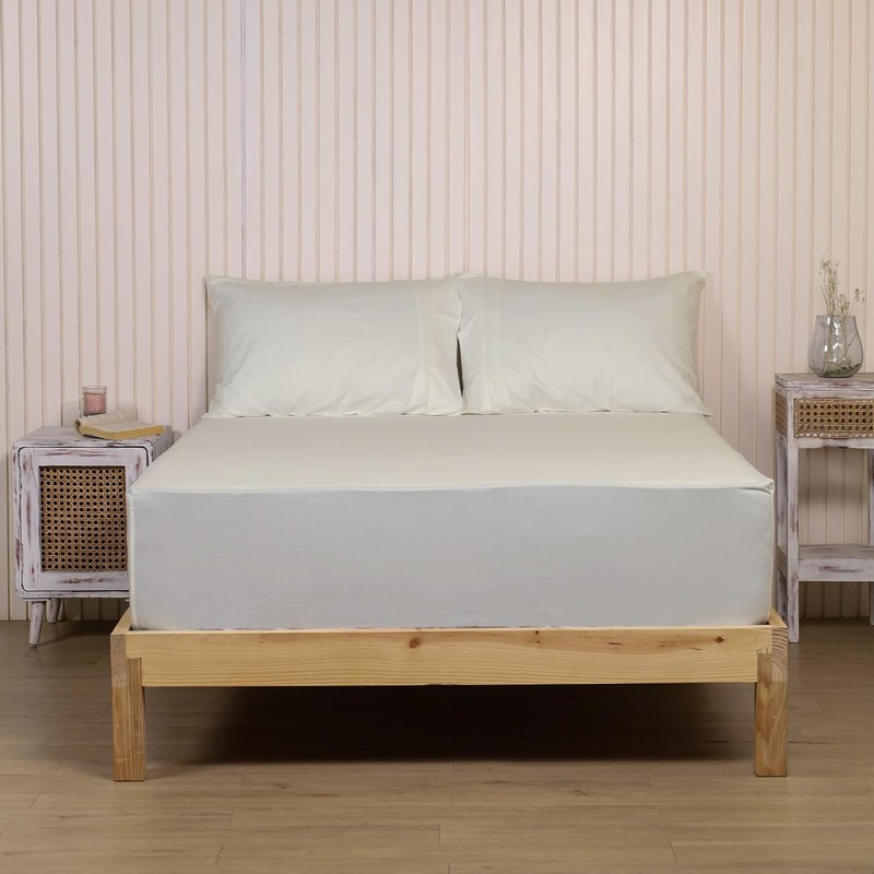 LINENWALAS Single Fitted Sheet with Pillowcase, 100% Cotton Percale Deep