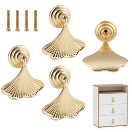 Brosay Gold Knobs Fashion Ginkgo Leaf Drawer Knobs Art Deco Furniture Dresser Knob Pendant Drop Pull for Kitchen Bathroom Cabinet Door Pulls Single Hole 4 Pcs (Gold)