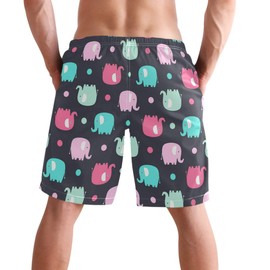 visesunny Colorful Elephant Dot Pattern Mens Swim Trunks Summer 3D Print Graphic Casual Athletic Swimming Short