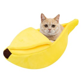 Xshelley Yellow Banana Cat Bed, Cute Banana Puppy Mat, Warm and Soft Pet Cat Accessories, Kitten Puppy Bed, Suitable for Pets Under 6 kg (68 cm)