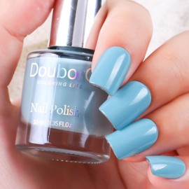 DouborQ Lake Blue Color Nail Polish Finger Air Dry Long-lasting Nail Art Varnish (07)