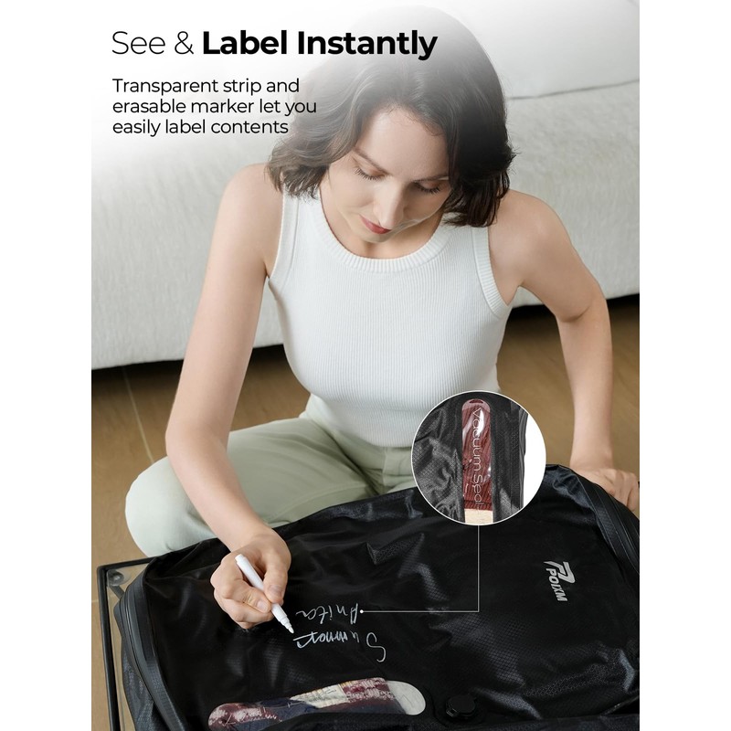 POIXM Vacuum Bags for Travel with Wireless Pump, 180° Open