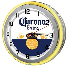 Redeye Laserworks Corona Extra Beer 18.75" Yellow Double Neon Clock, Bar and Pub Clocks, Light Neon Bar Clock