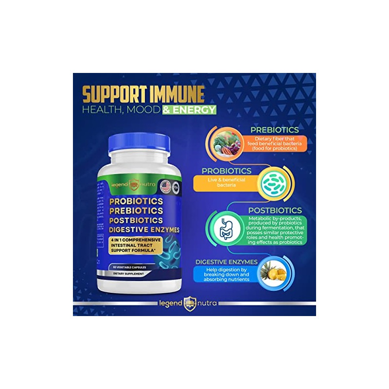 Probiticos prebiticos postbiticos con enzimas digestivas 4 en 1 suplemento