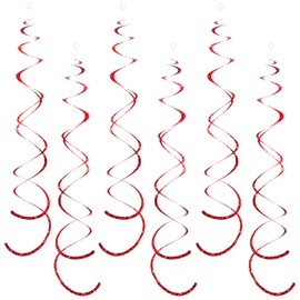 30 Pieces Red Party Hanging Swirl Decorations Plastic Streamer for Ceiling, Glitter Foil Swirls Whirls Decorations for Christmas Birthday Wedding Anniversary Valentine's Day Party Decorations