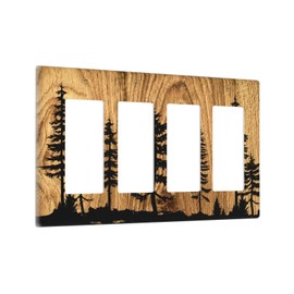 Farmhouse Brown Pine Tree Wood Grain Quad Rocker Light Switch Plates Outlet Covers Rustic Country Decorative 4 Gang Wall Plate Switchplate for Bathroom Home Decor Accessories