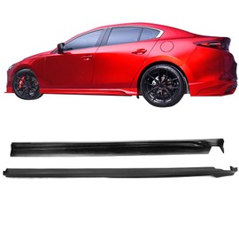 IKON MOTORSPORTS, Side Skirts Compatible With 2019-2020 Mazda 3 Sedan, 4-Door Side Skirt Extension Rocker Panel Matte Black PP Polypropylene 2PC