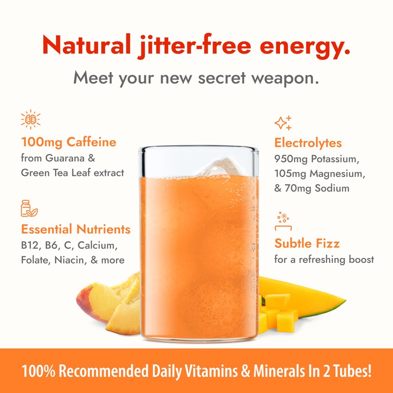 Zipfizz Daily Energy Drink Powder, Peach Mango, 20 Pack |