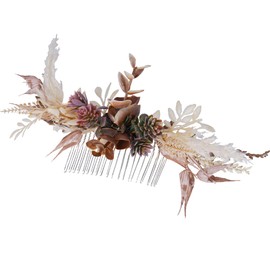 PartyforU Wedding Flower Comb for Women, Handmade Floral Hair Comb Bohemian Hair Combs for Bride Bridesmaid Bachelorette Party Bridal Shower Maternity Shoot
