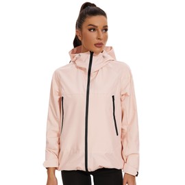 Avoogue Ladies Rain Jackets Waterproof with Hood Outdoor Solf Shell Jacket Running Rain Coat Women Light Pink L