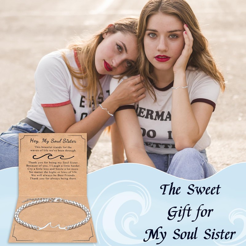 QianSiLi Soul Sister Gifts Women Silver Beaded Bracelets for Women