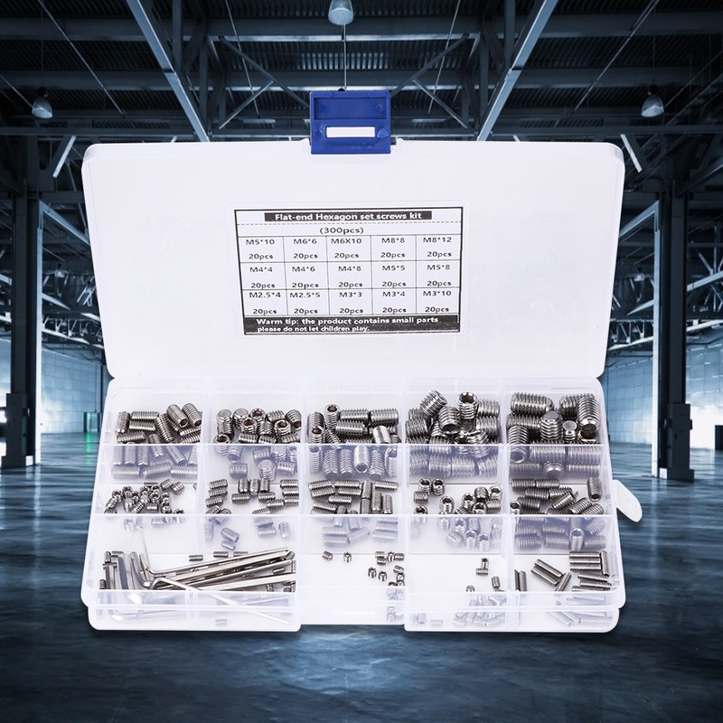 300Pcs Hex Grub Screw Kit Combination Boxed 304 Stainless Steel