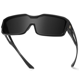 DUCO Sports Polarized Fit Over Sunglasses for Men Women Wrap Around Wear Over Glasses for Cycling Fishing DC8868 (Black Frame Gray Lens)