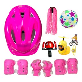 Casco Ciclismo Protección Infantil+barbas+pelota+pato+timbre Rosa Corazones 5-12 Años