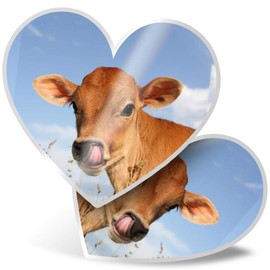 2 x Heart Stickers 7.5 cm - Jersey Cow Calf Cattle Farm Fun Decals for Laptops,Tablets,Luggage,Scrap Booking,Fridges, #15585