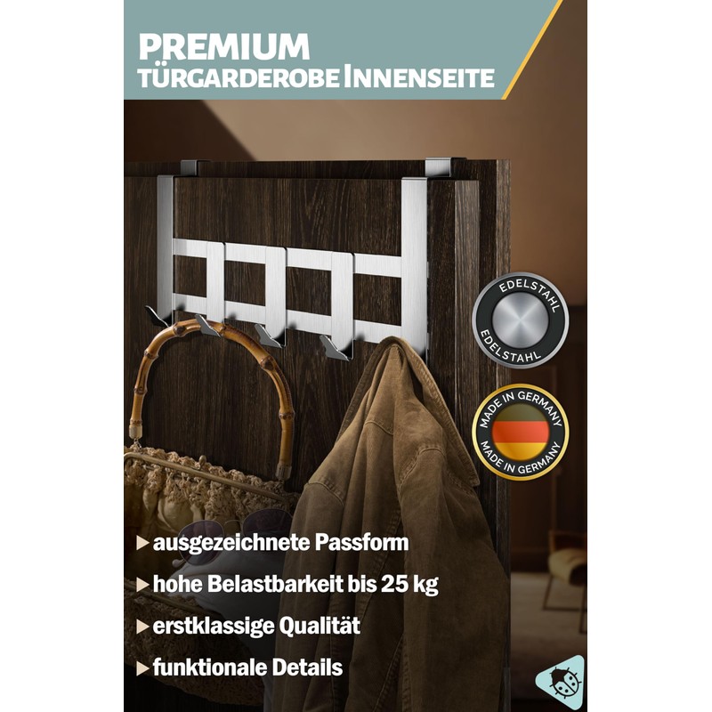Menz Premium Door Coat Rack - Stainless Steel Door Hook