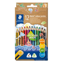 STAEDTLER Noris Colour Jumbo 188 Colouring Pencils, Made from Upcycled Wood, Ergonomic Triangular Shape, Shatterproof and Soft Lead, Intensive Colour Coating, 12 Colouring Pencils in Cardboard Case,